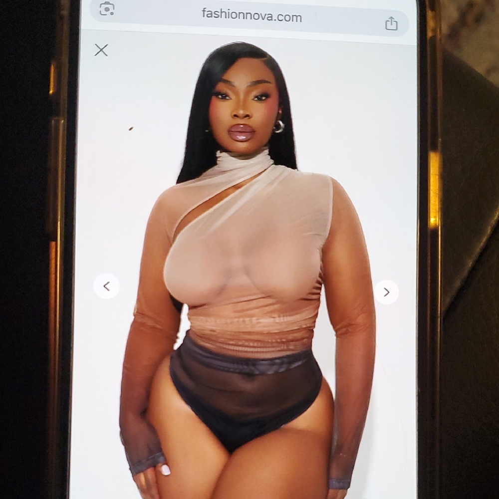Fashion Nova Cream and Brown Asymmetrical Long Sleeve Bodysuit